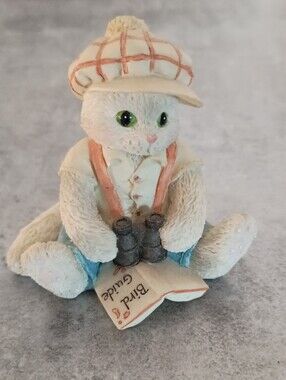 Cute Cream Cat Figurine with Tan Cap and Blue Shorts Calico Kittens